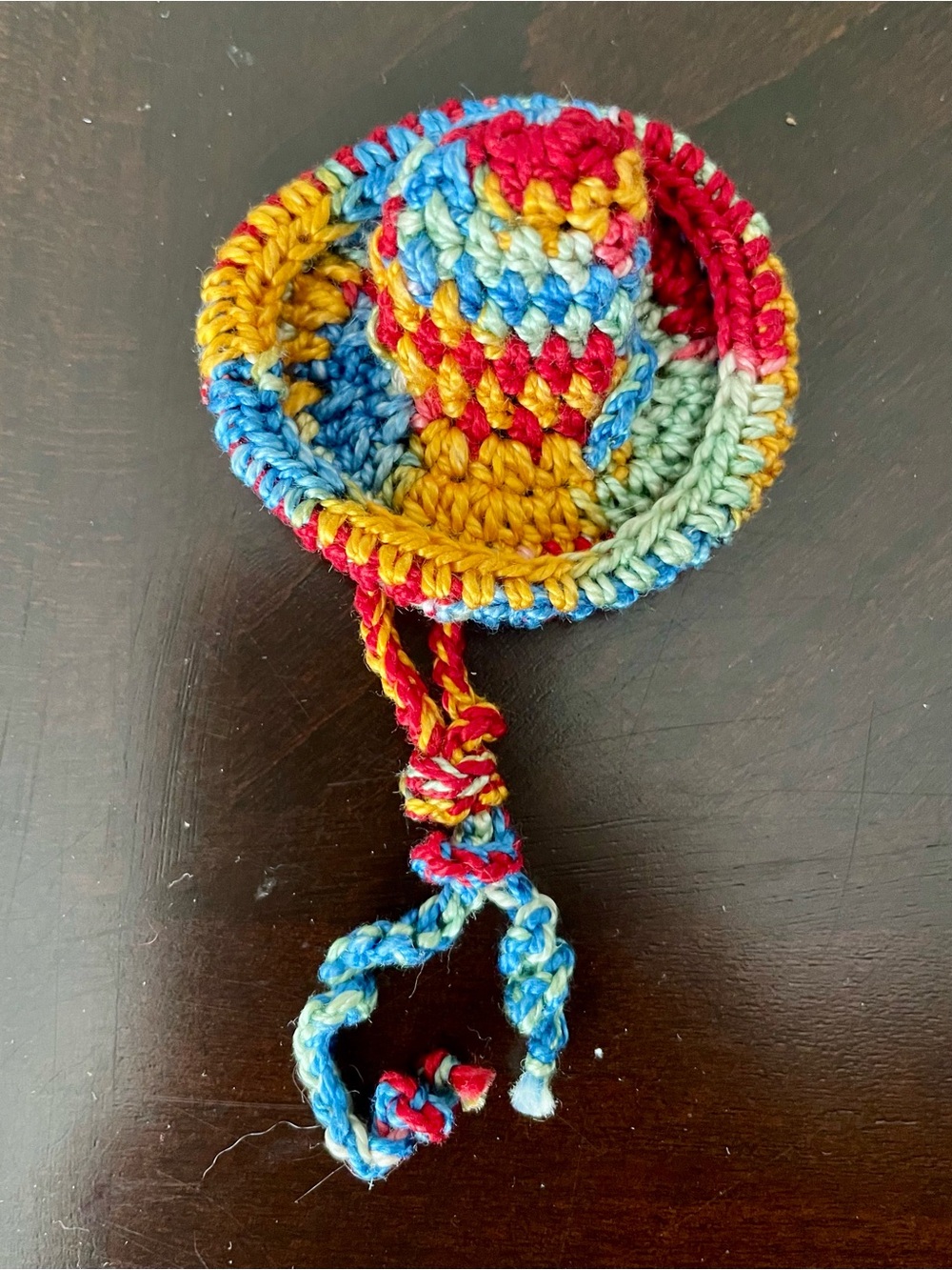 Festive Handmade Crochet Sombrero Lapel Pin - Vibrant Multicolor Yarn